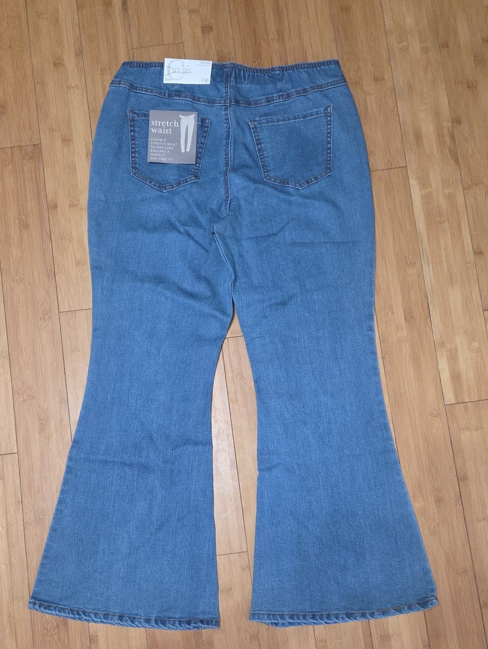 NWT Stretch Waist Blue Women's Hi Rise Flare Jeans 14 Petite